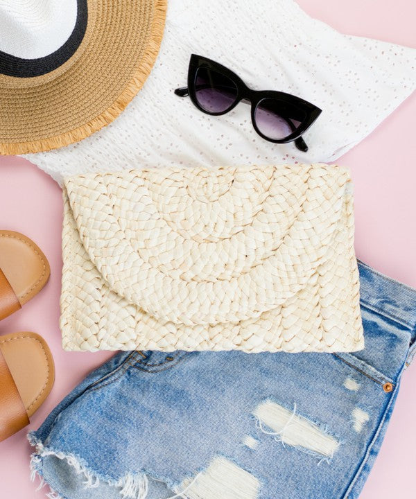 Vacay Vibes Fold Over Straw Clutch