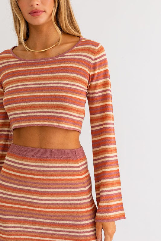 In My Vintage Era Striped Long Sleeve Crop Top