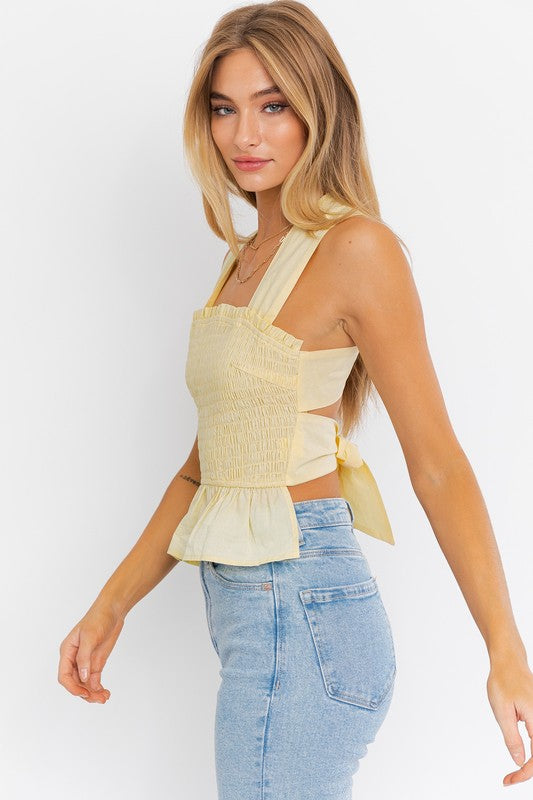 Lemon Smocked Peplum Top