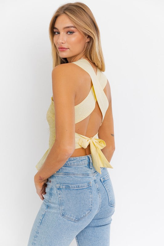 Lemon Smocked Peplum Top