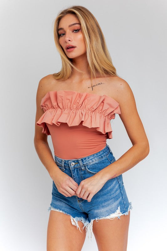 Loretta Strapless Ruffle Detail Bodysuit - Small - Final Sale