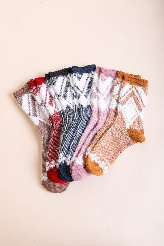 Faux Mohair Diamond Pattern Socks