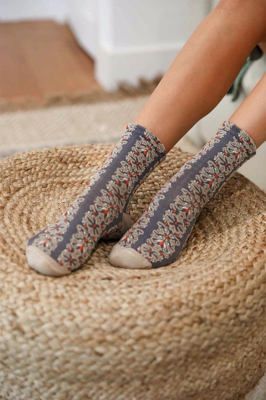 Floral Embroidered Socks - Final Sale