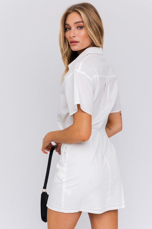 Chic Half Sleeve Fitted Shirt Mini Dress