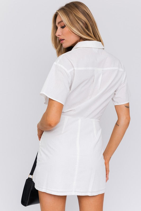 Chic Half Sleeve Fitted Shirt Mini Dress