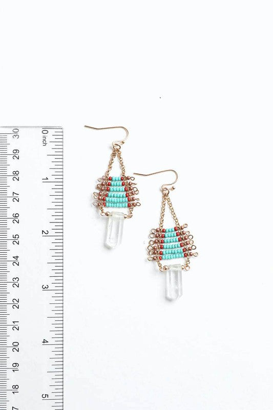 Aqua Beaded Crystal Drop Earrings