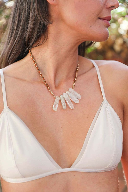 Crystal Drop Suede Necklace