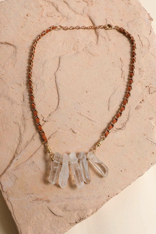 Crystal Drop Suede Necklace