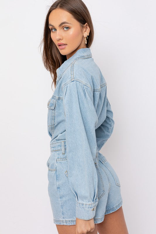 Always Cool Long Sleeve Denim Pocketed Romper