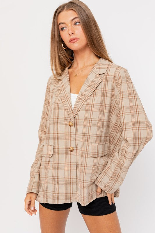 Go Getter Plaid Oversized Pocketed Blazer