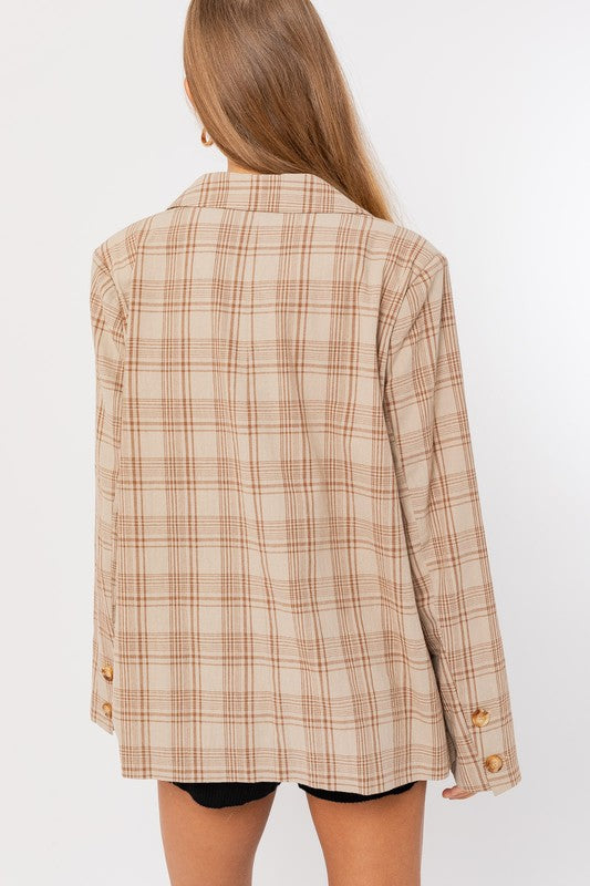 Go Getter Plaid Oversized Pocketed Blazer