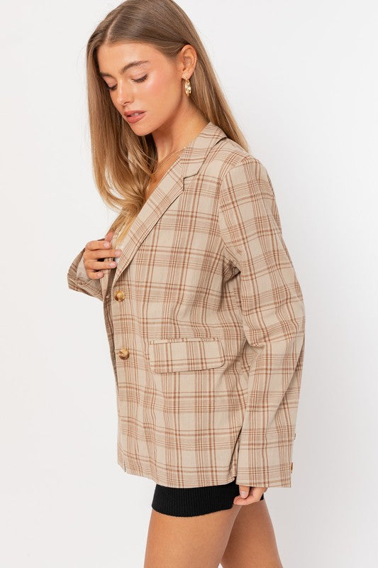 Go Getter Plaid Oversized Pocketed Blazer