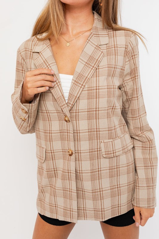 Go Getter Plaid Oversized Pocketed Blazer