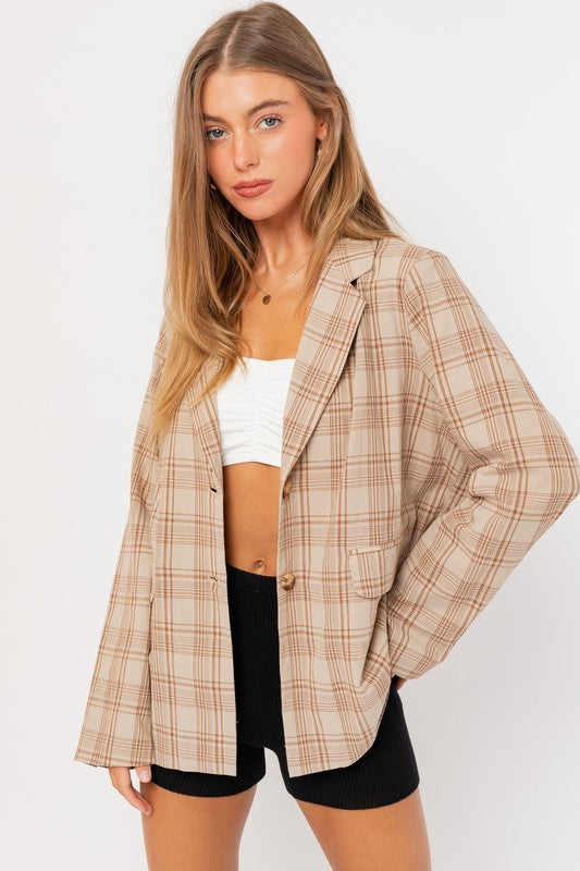 Go Getter Plaid Oversized Pocketed Blazer