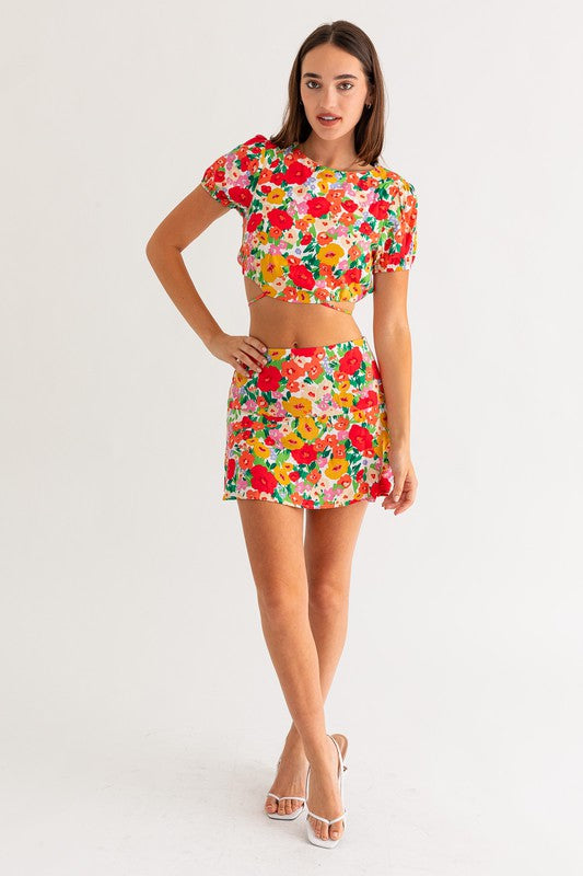 French Riviera Floral Mini Skirt - Final Sale