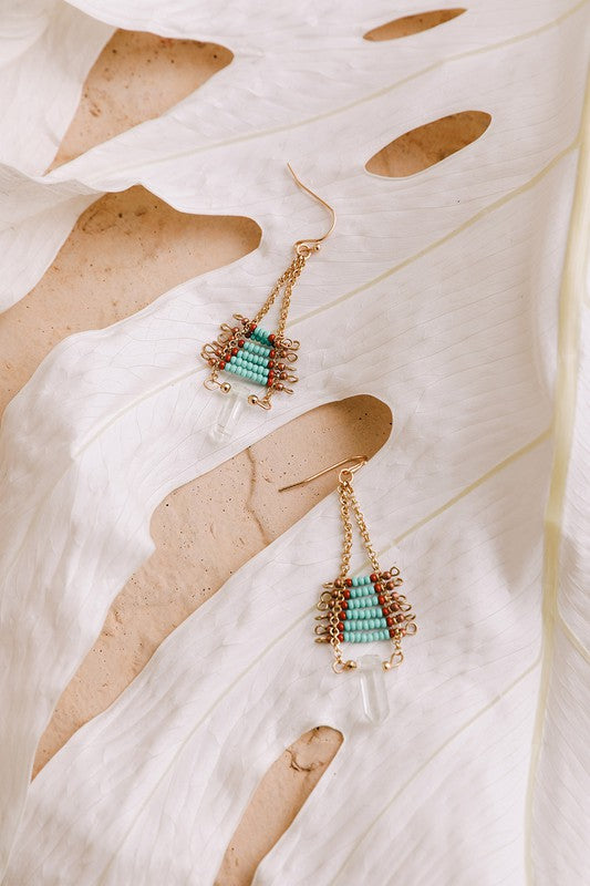 Aqua Beaded Crystal Drop Earrings