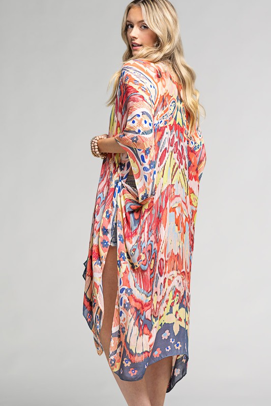 Rose Abstract Open Front Kimono