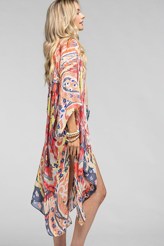 Rose Abstract Open Front Kimono