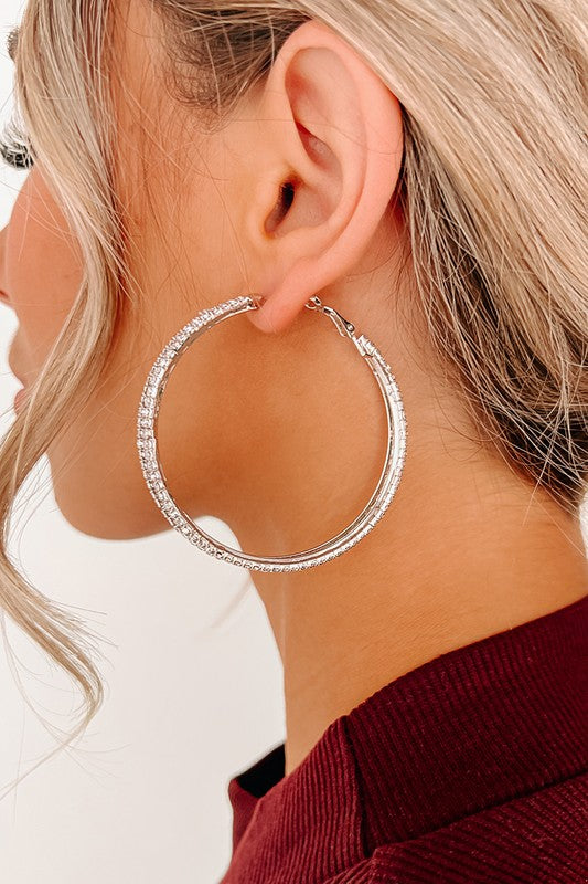 She Shines Double Silver Rhinestone Hoop Earrings - Final Sale