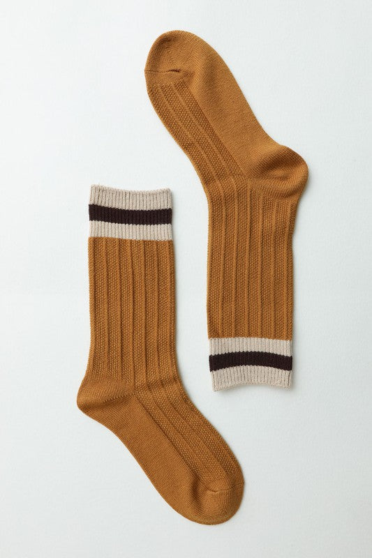 Striped Color Block Wool Crew Socks