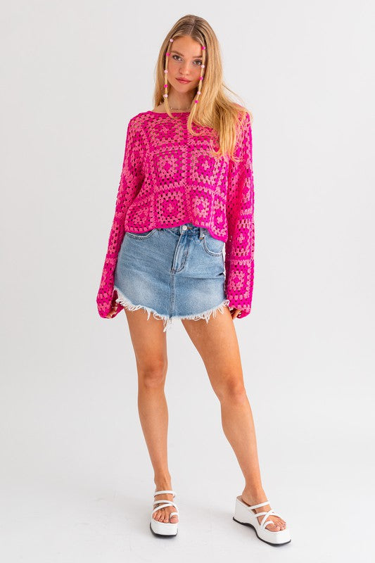 Elisa Knit Long Sleeve Crochet Top