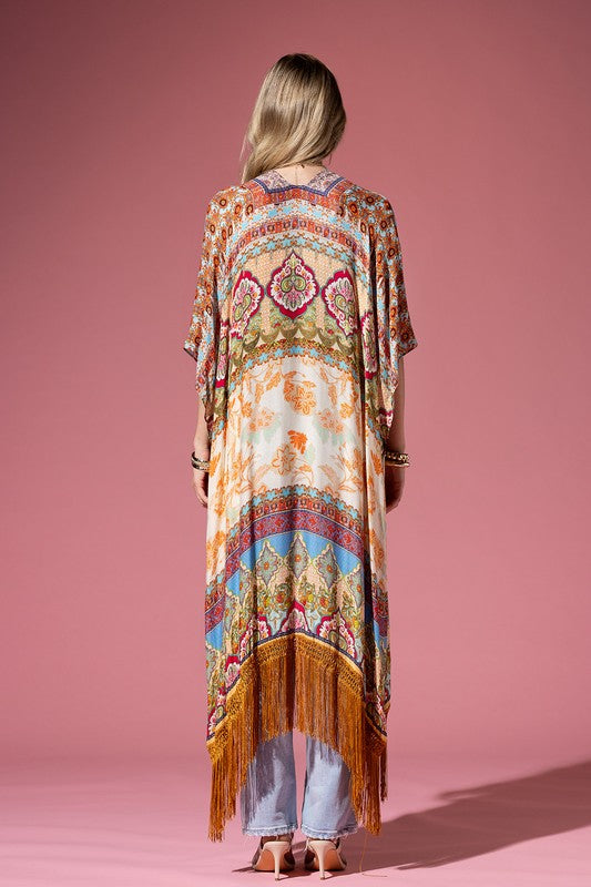 Cairo Open Front Fringe Border Kimono