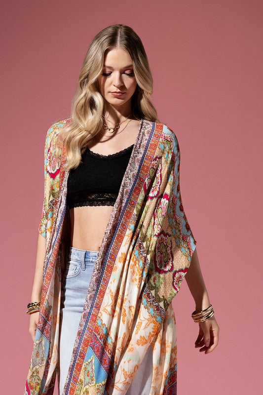 Cairo Open Front Fringe Border Kimono