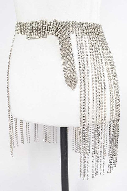 Dripping with Diamonds Festival Rhinestone Buckle Fringe Belt