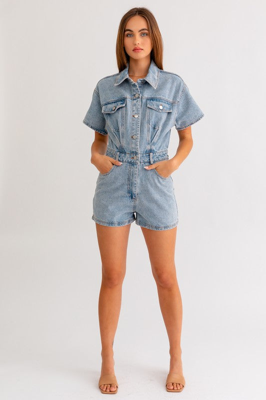 One & Only Denim Short Pocketed Romper