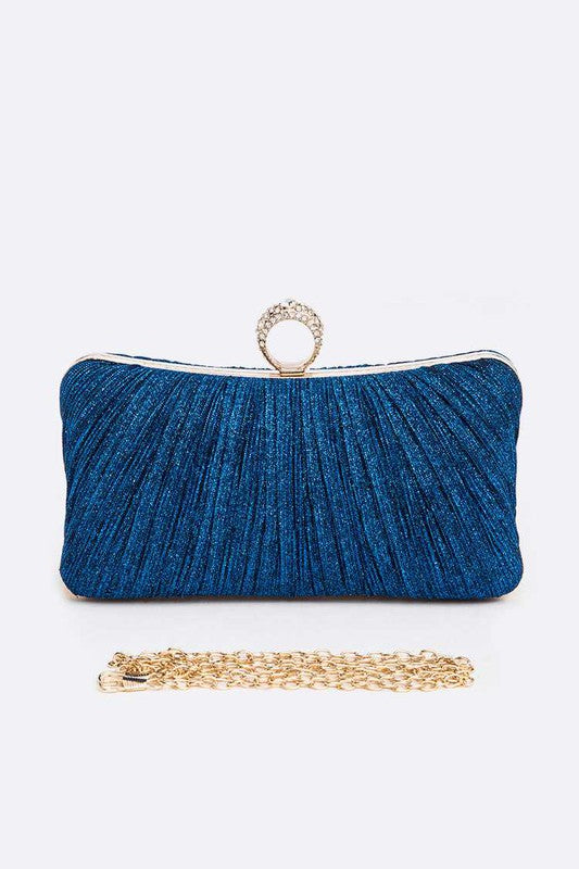 Pleated Metallic Box Clutch Bag