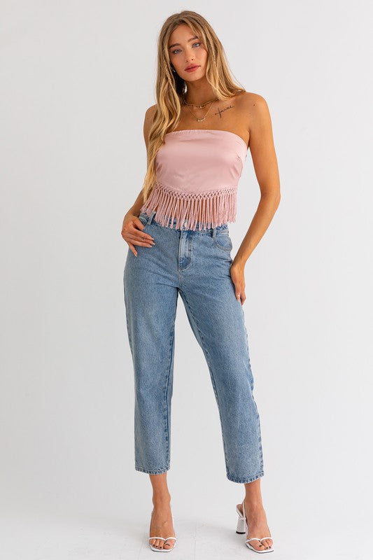 Rosewater Fringe Tube Top - Final Sale