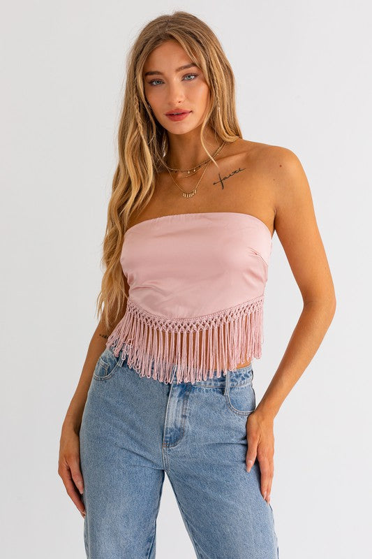 Rosewater Fringe Tube Top - Final Sale