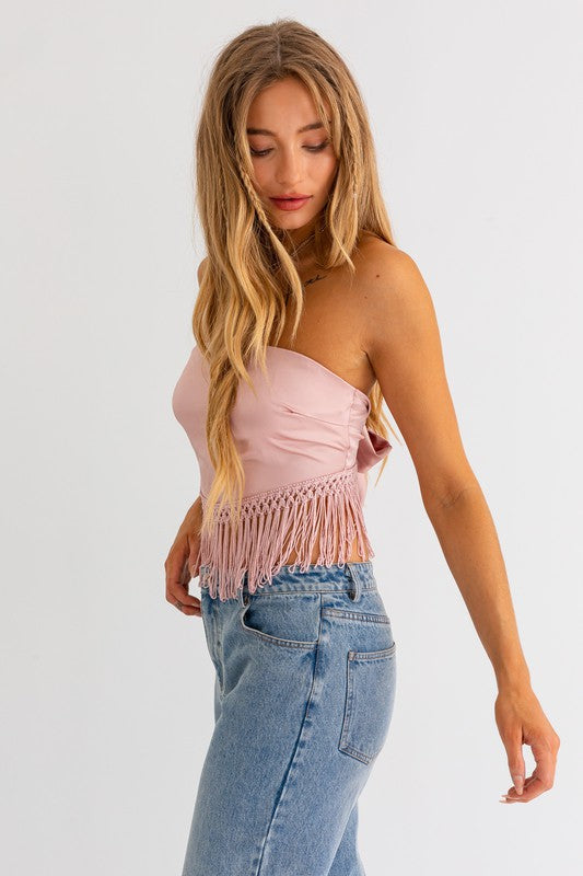 Rosewater Fringe Tube Top - Final Sale