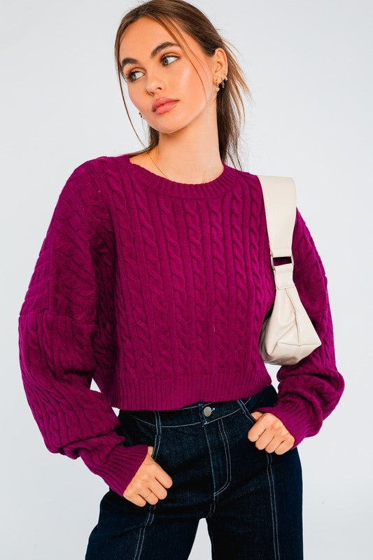 Stay Cozy Cropped Cable Knit Sweater