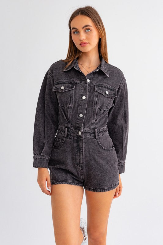 Always Cool Long Sleeve Denim Pocketed Romper