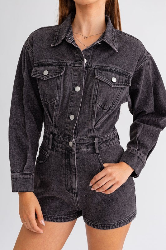 Always Cool Long Sleeve Denim Pocketed Romper