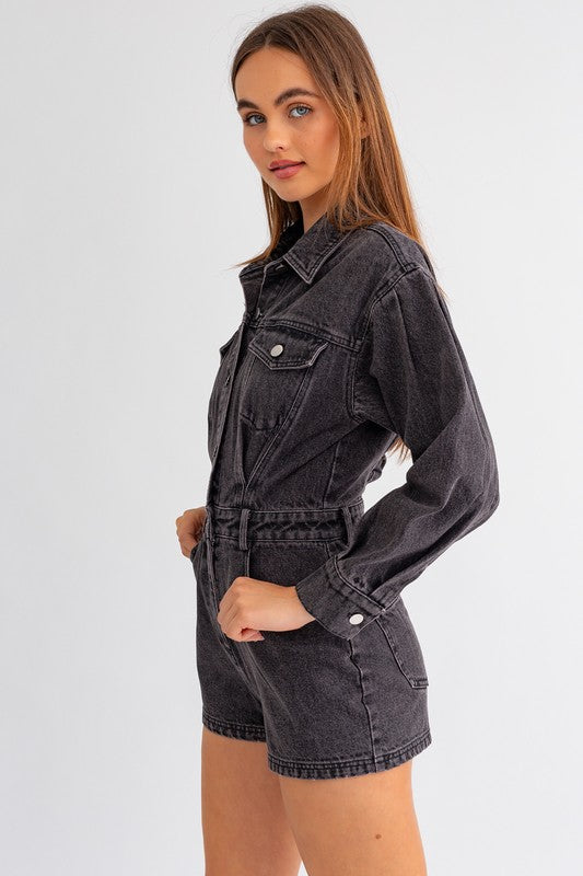 Always Cool Long Sleeve Denim Pocketed Romper