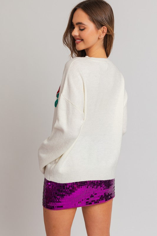 Holly Jolly Multi Color Embroidered Knit Sweater