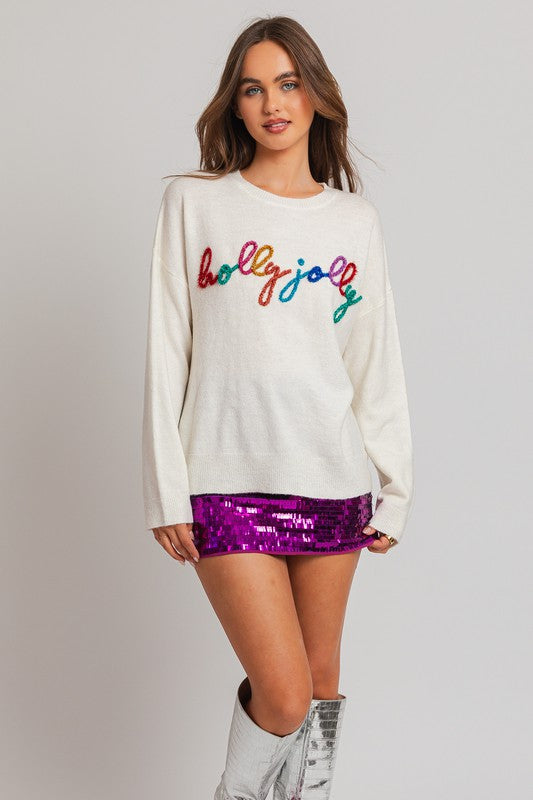 Holly Jolly Multi Color Embroidered Knit Sweater