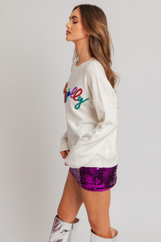 Holly Jolly Multi Color Embroidered Knit Sweater