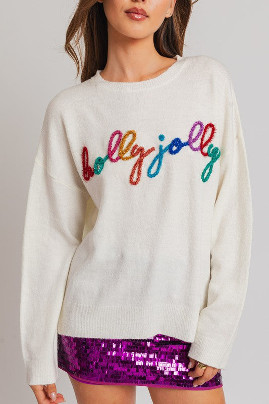 Holly Jolly Multi Color Embroidered Knit Sweater