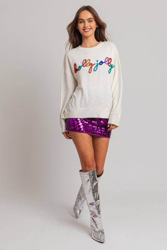 Holly Jolly Multi Color Embroidered Knit Sweater