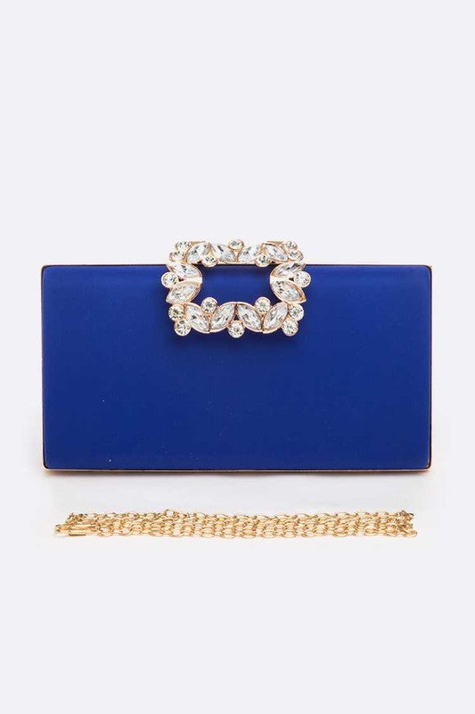 Crystal Buckle Metallic Box Clutch Bag