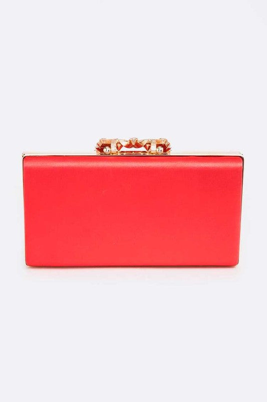 Crystal Buckle Metallic Box Clutch Bag