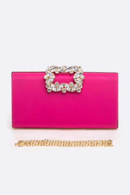 Crystal Buckle Metallic Box Clutch Bag