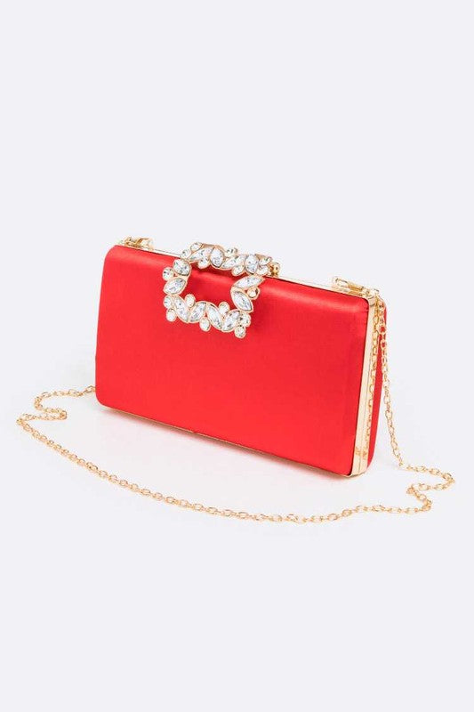 Crystal Buckle Metallic Box Clutch Bag