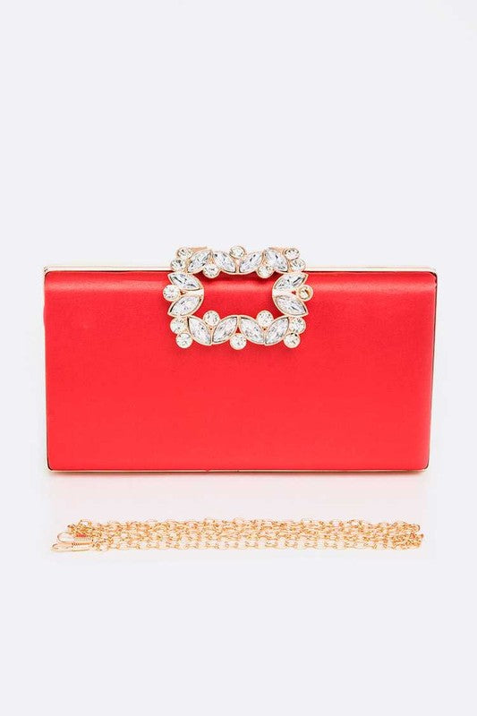 Crystal Buckle Metallic Box Clutch Bag