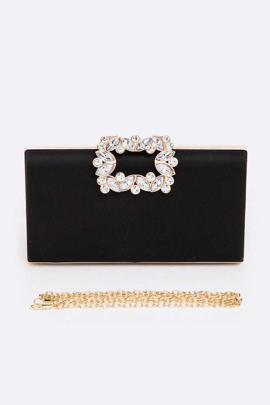 Crystal Buckle Metallic Box Clutch Bag