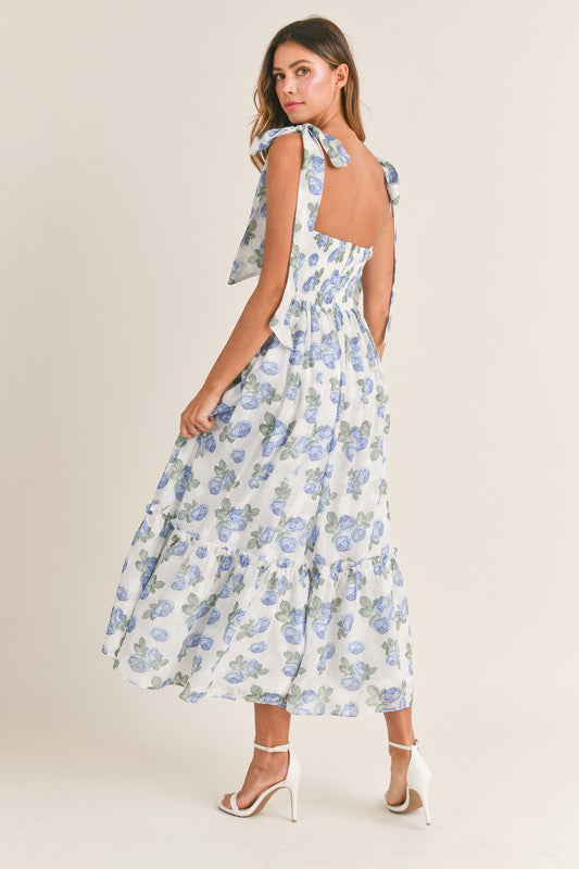 Floret Shoulder Tie Midi Dress