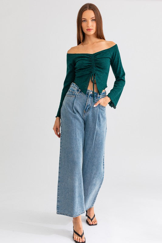 Bell Sleeve Off Shoulder Long Sleeve Top